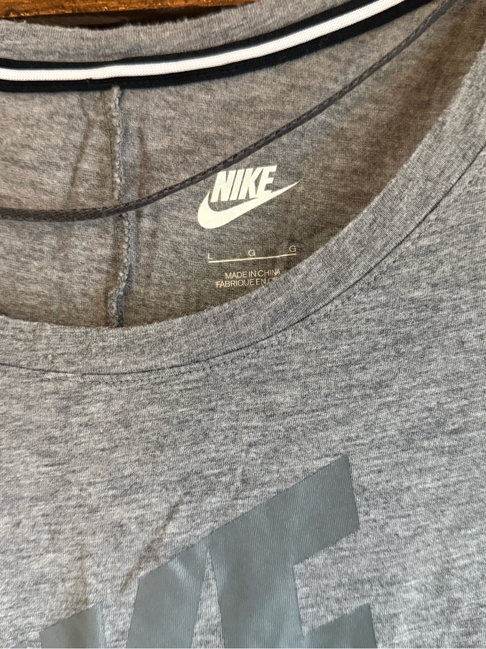 Nike Women's Long-Sleeve Grey Logo Tee with Metallic Accent - Picture 3 of 3